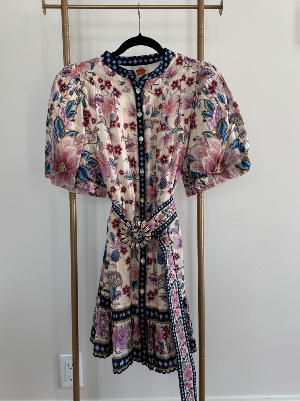 FARM Rio Cream Mini Dress with Pink and Blue Floral Print
